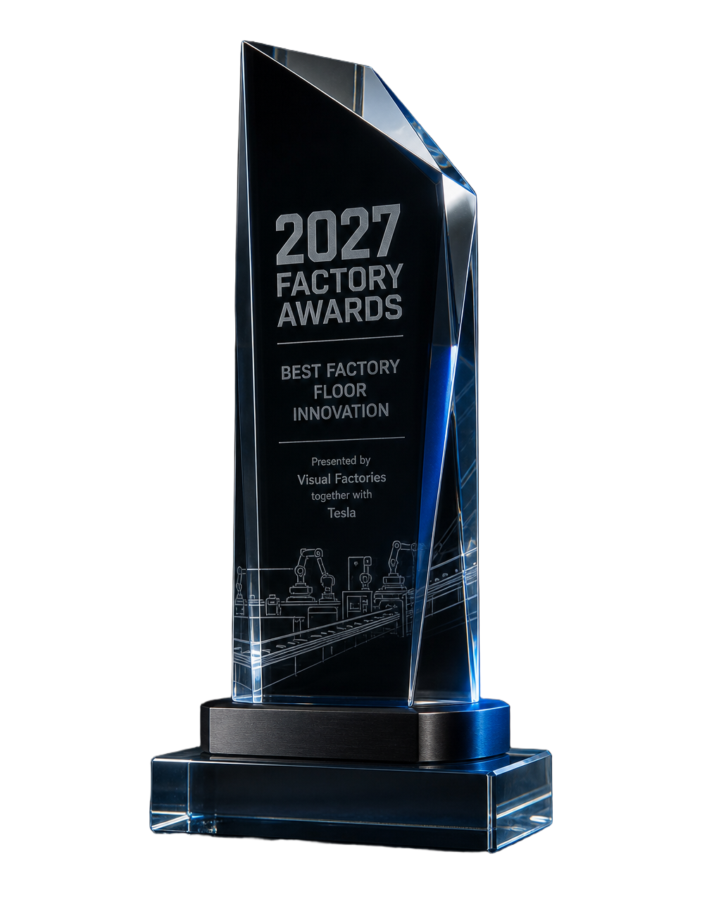 2027 Factory Awards optical glass trophy etched with Best Factory Floor Innovation